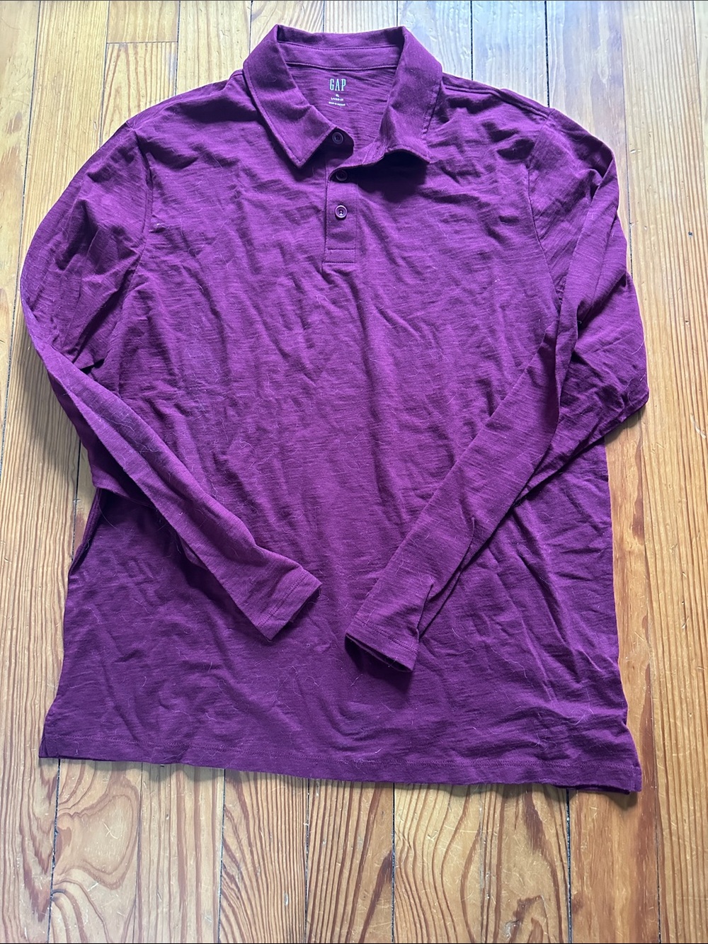 GAP Men's Long Sleeve Polo - Deep Maroon